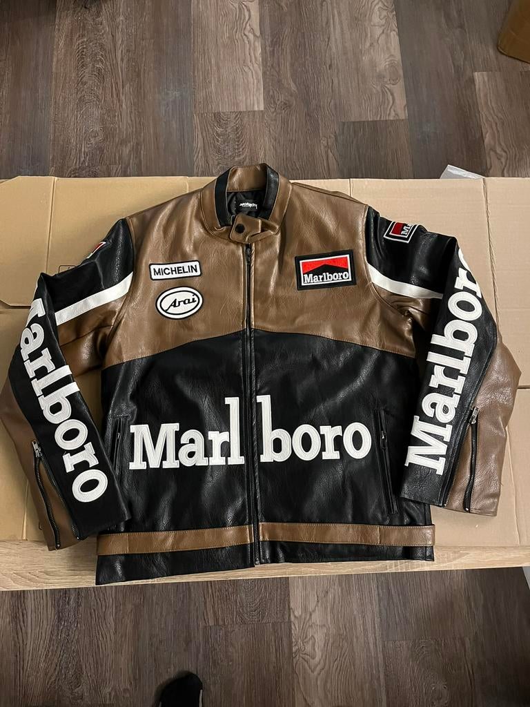 Marlboro Racing jas (maat S) – brown leder look vintage, Ophalen of Verzenden, Zo goed als nieuw, Maat 46 (S) of kleiner, Bruin