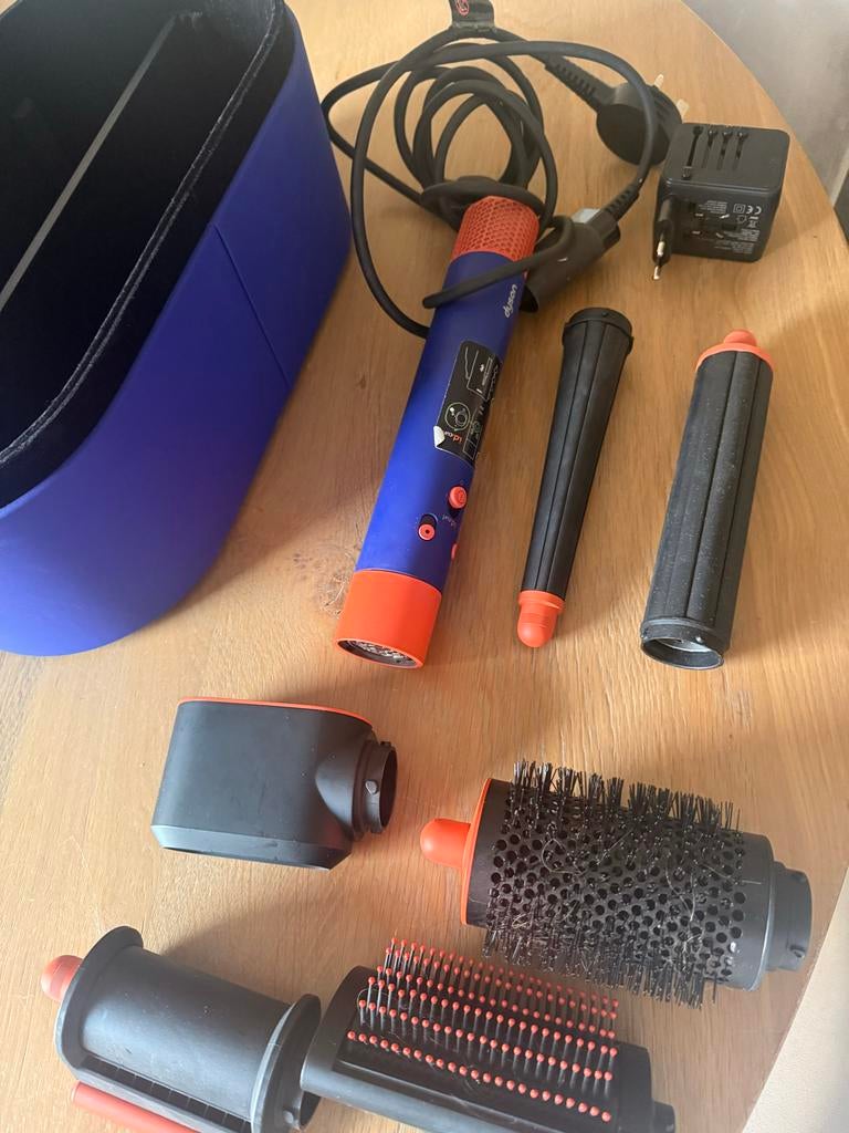 Dyson Airwrap Complete - Blauw/Oranje met accessoires, Ophalen, Gebruikt, Haarverzorging