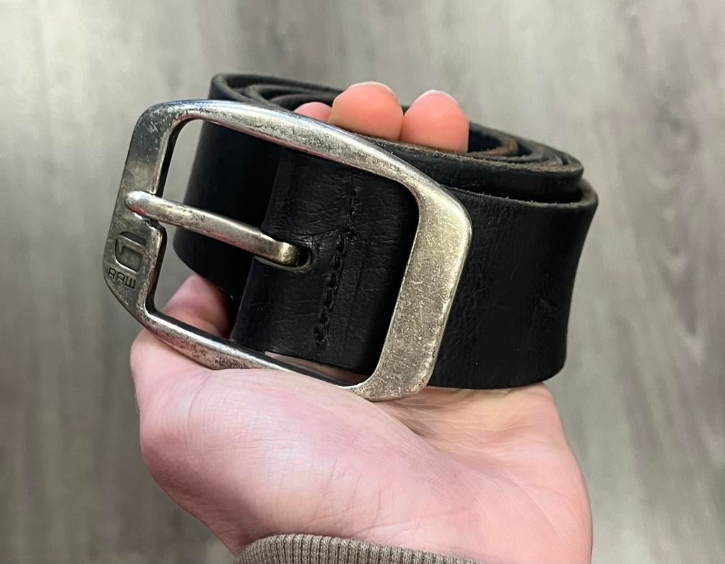 G-Star Raw lederen riem met grote buckle zwart - Maat 105, Zo goed als nieuw, Riem of Ceintuur, Echt leder, Zwart
