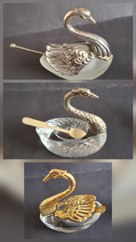 3x Charmant antiek zoutvaatje in de vorm van een zwaan, Ophalen of Verzenden