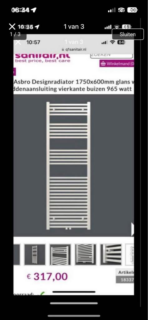 Asbro Designradiator 1750x600mm glans wit, Radiator, Nieuw, Ophalen of Verzenden, 60 tot 150 cm