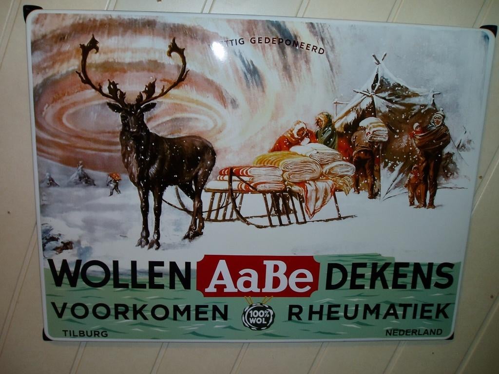 Wollen AaBe  Dekens Emaille, Ophalen, Gebruikt, Reclamebord
