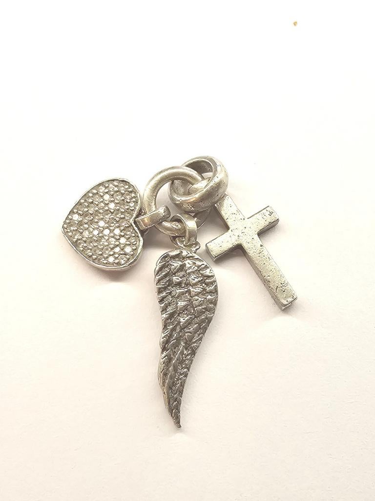 Zilveren Bedelset Kruis Engelenvleugel,Hartje, Verzenden, ., Zo goed als nieuw, .