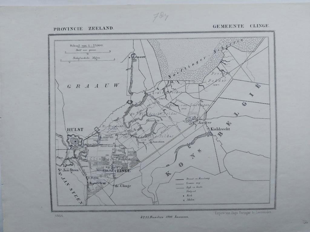 13 / Clinge Hulst Graauw Kieldrecht Litho uit 1866 J. Kuyper, Ophalen of Verzenden