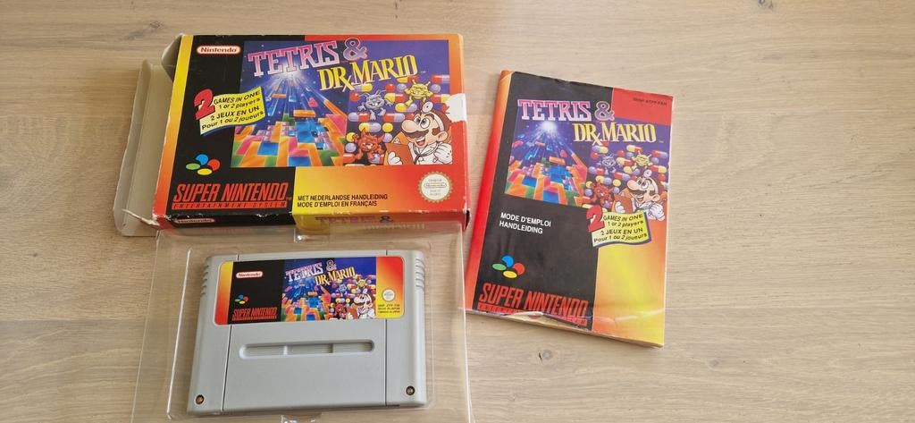 Tetris & Dr. Mario Super Nintendo met doosje en boekje, Spelcomputers en Games, Games | Nintendo Super NES, Ophalen of Verzenden