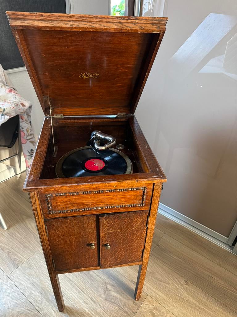 Antieke Selecta Platenspeler in Houten Kast, Audio, Tv en Foto, Platenspelers, Ophalen of Verzenden, Gebruikt, Platenspeler, Overige merken