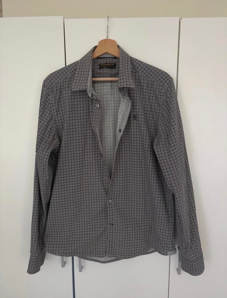 Relakz spd overhemd blouse L wit grijs zwart print, Kleding | Heren, Ophalen of Verzenden, Zo goed als nieuw, Wit, Halswijdte 41/42 (L)