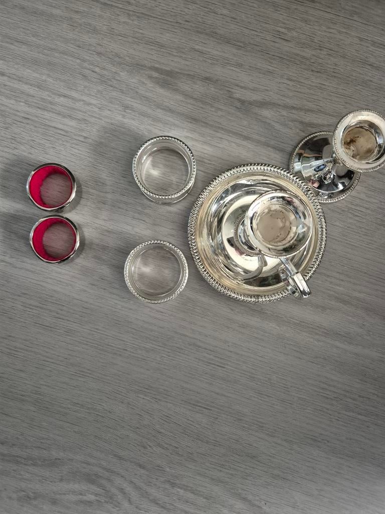 Kandelaars servetringen spaarpot zwaarverzilverd, Ophalen of Verzenden