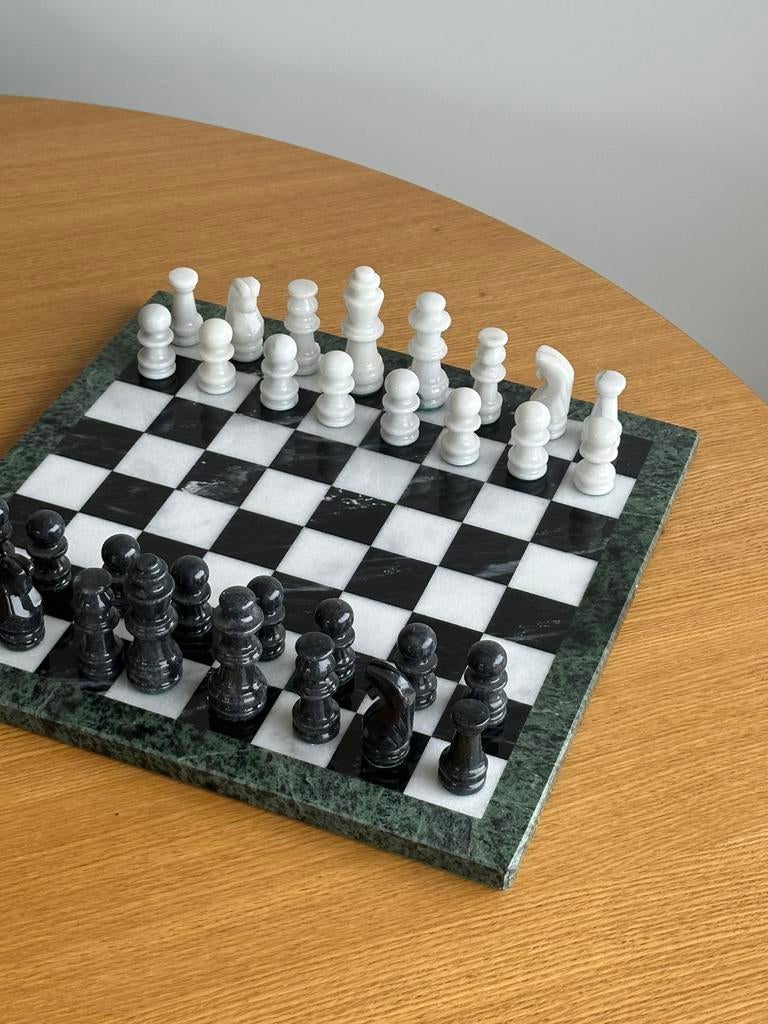Marmeren XL groot schaakspel bord set chess steen, Een of twee spelers, Ophalen of Verzenden, Zo goed als nieuw