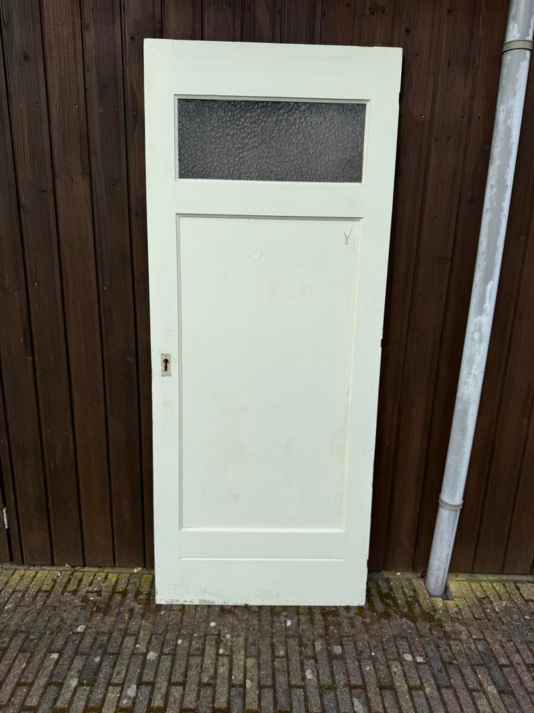 Oude houten deur met glazen raam, Ophalen, Gebruikt, 80 tot 100 cm, Binnendeur