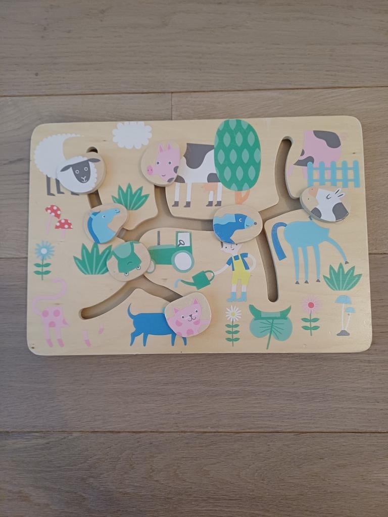 Houten schuifpuzzel boerderij, Ophalen of Verzenden, Zo goed als nieuw, Puzzelen