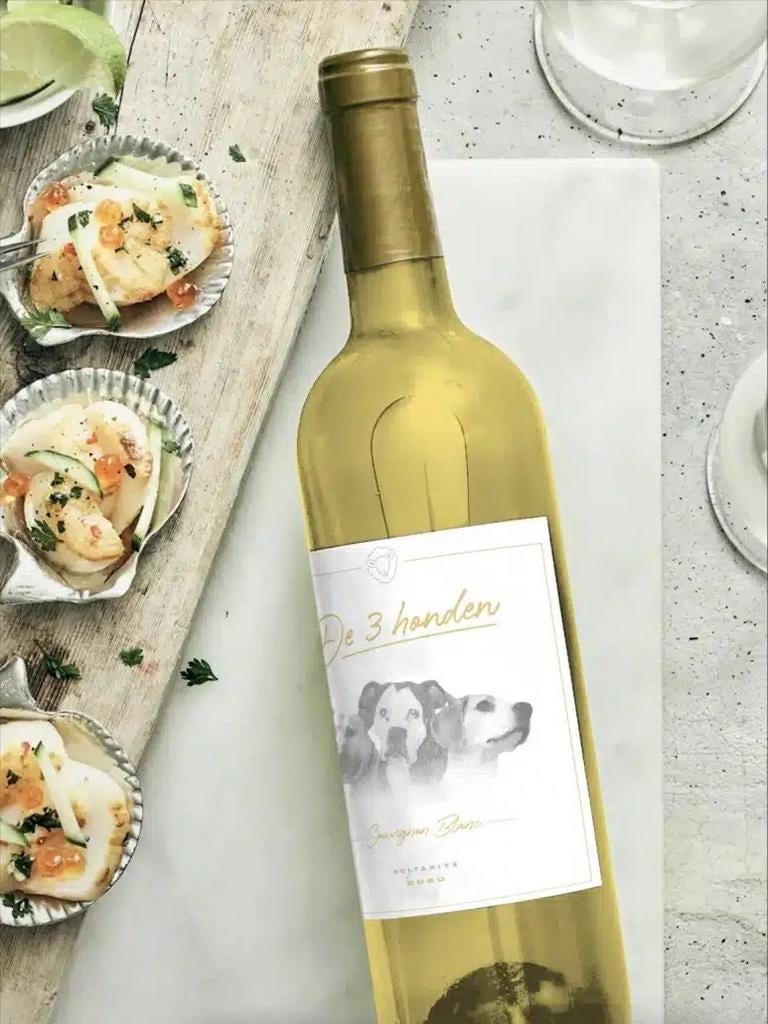 De 3 Honden Sauvignon Blanc - 120 flessen, Overige gebieden, Nieuw, Ophalen of Verzenden, Witte wijn