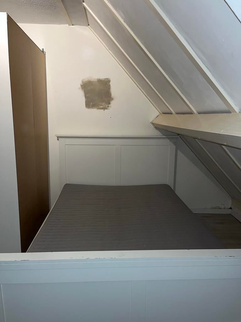 Wit ledikant met lattenbodem en matras - Tweepersoons, Ophalen, Gebruikt, Wit, Tweepersoons