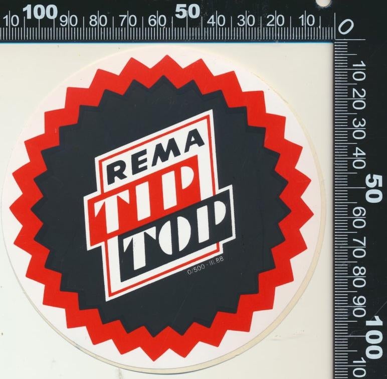 Sticker: Rema Tip Top (2), Ophalen of Verzenden, Zo goed als nieuw, Bedrijf of Vereniging
