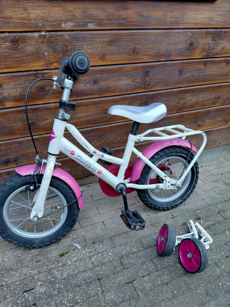 Peuterfietsje Corvino met zijwieltjes - Wit/Roze, Ophalen, Zijwieltjes, Gebruikt, Corvino