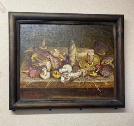 Authentiek Olieverfschilderij stilleven div. paddenstoelen, Antiek en Kunst, Kunst | Schilderijen | Klassiek, Ophalen of Verzenden