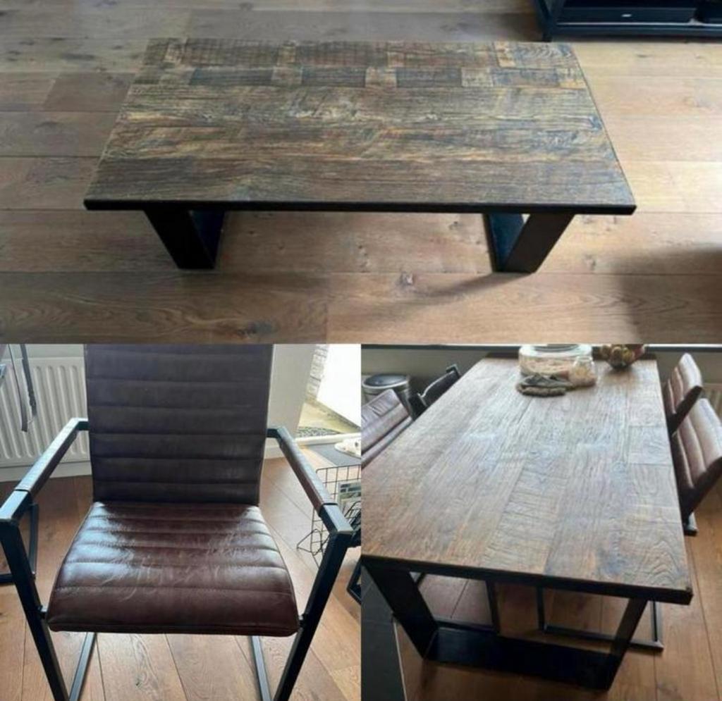 Eettafel, salontafel en 3 eetkamerstoeken incl.Onderhoudsset, Huis en Inrichting, Complete inboedels, Ophalen