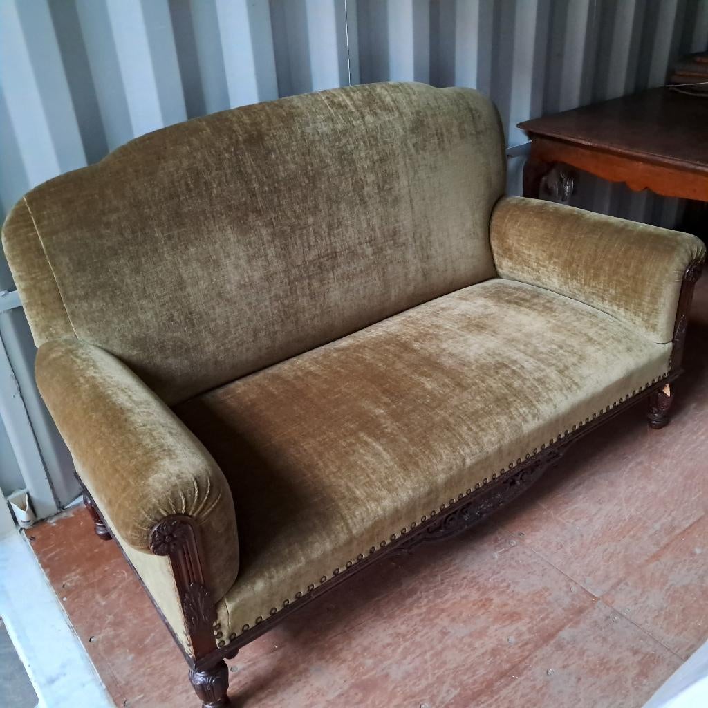 salon-zitbank met één fauteuil., Ophalen, Gebruikt, Stof, Vooroorlogs-klassiek.