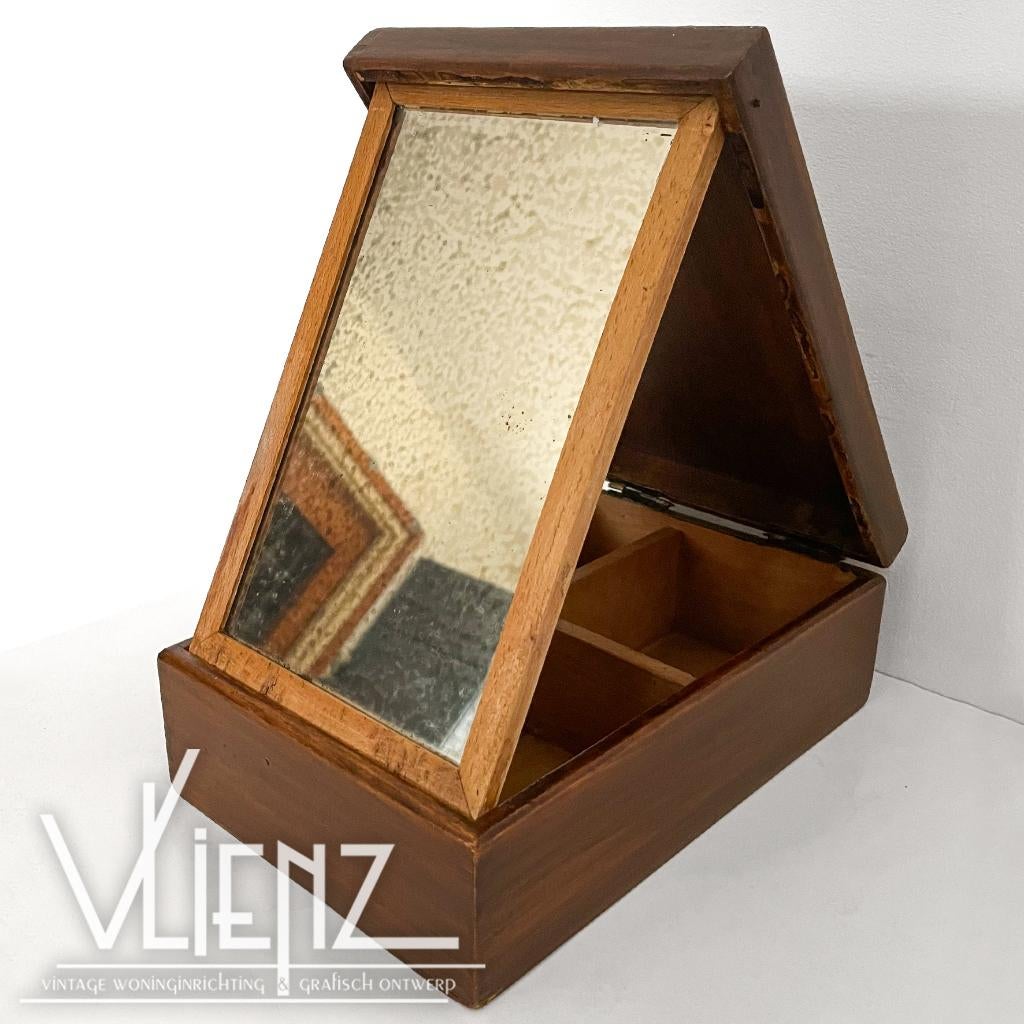 Vintage, midcentury, houten scheerdoos, scheerkist, make-up, Antiek en Kunst, Ophalen of Verzenden