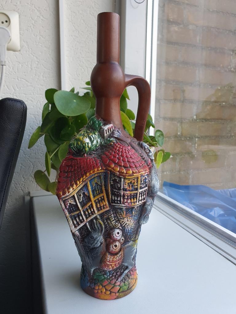 Vintage Terracotta Karaf 30cm Handbeschilderd, Ophalen of Verzenden