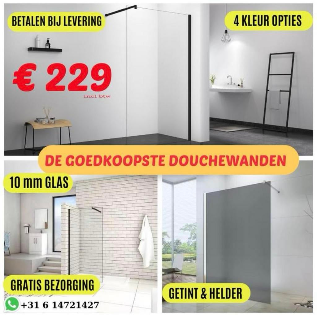 Douchewanden in div. Breedte’s €229 incl levering!, Ophalen of Verzenden, Nieuw, Chroom, Douche