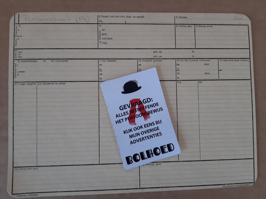 Persoonsbewijs / Persoonskaart, Verzamelen, Militaria | Tweede Wereldoorlog, Ophalen of Verzenden, Nederland