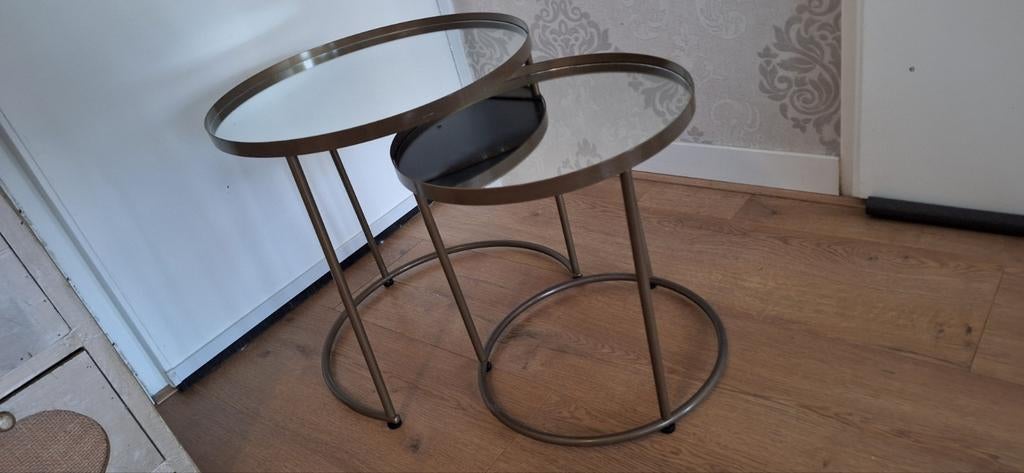 Zara Bijzet/salon tafel set (spiegelblad), Huis en Inrichting, Tafels | Bijzettafels, Minder dan 55 cm, Metaal of Aluminium, Rond