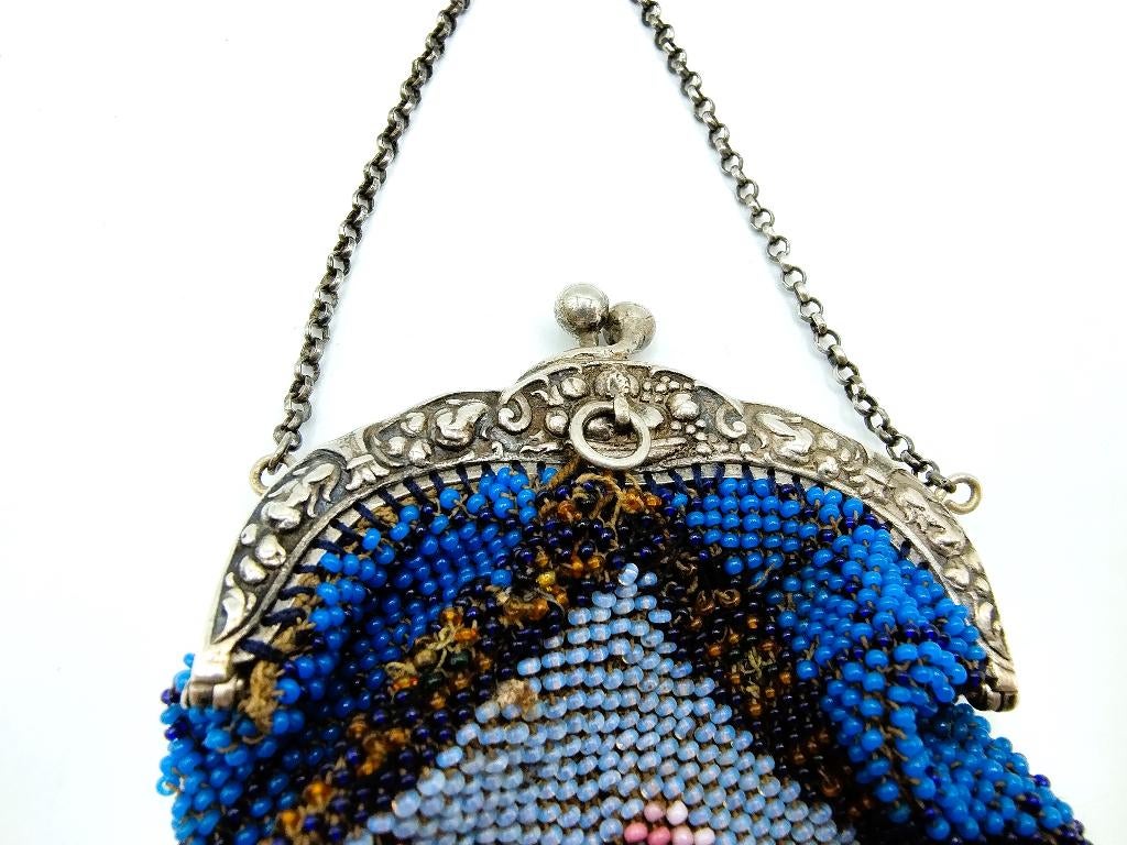 Zilveren tasbeugel met kralentas, Duitsland, Antiek en Kunst, Antiek | Goud en Zilver, Verzenden, Zilver