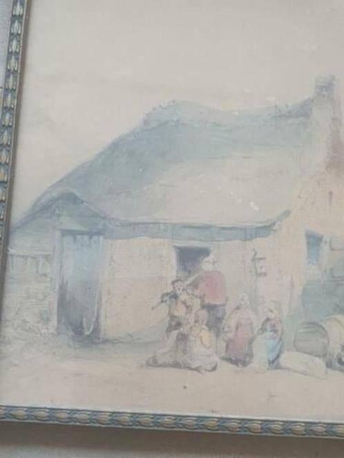 J G. Smits 1852 vissershuisje Scheveningen strand bomschuit., Antiek en Kunst, Kunst | Schilderijen | Klassiek, Ophalen