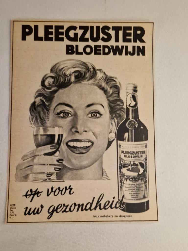 Oude Pleegzuster Bloedwijn Reclame Papieren Advertenties, Verzamelen, Tijdschriften, Kranten en Knipsels, Ophalen of Verzenden