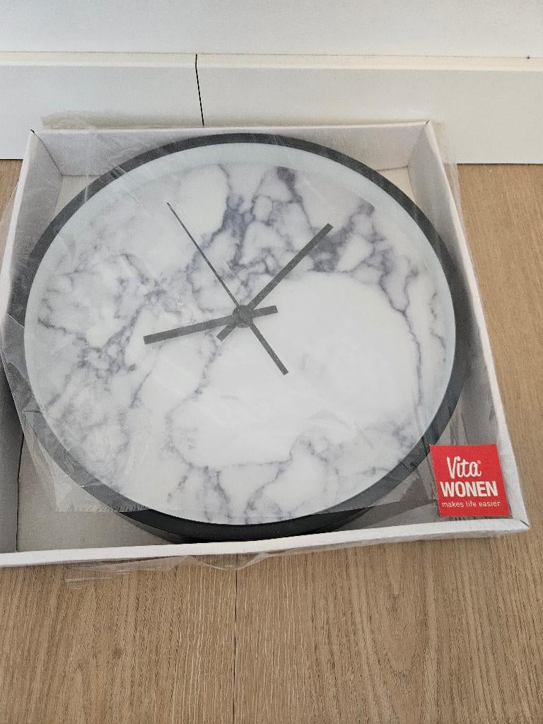 Wandklok marmer zwart, Ophalen of Verzenden, Nieuw, Wandklok