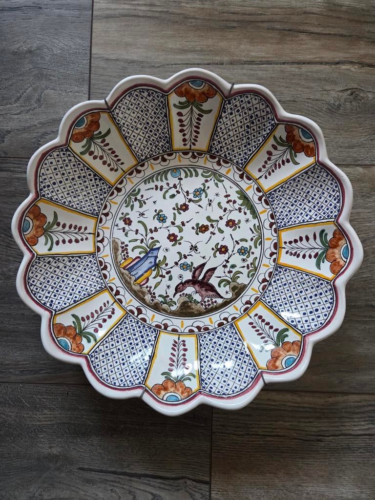 Prachtig Portugees sierbord met vogelmotief, Antiek en Kunst, Ophalen