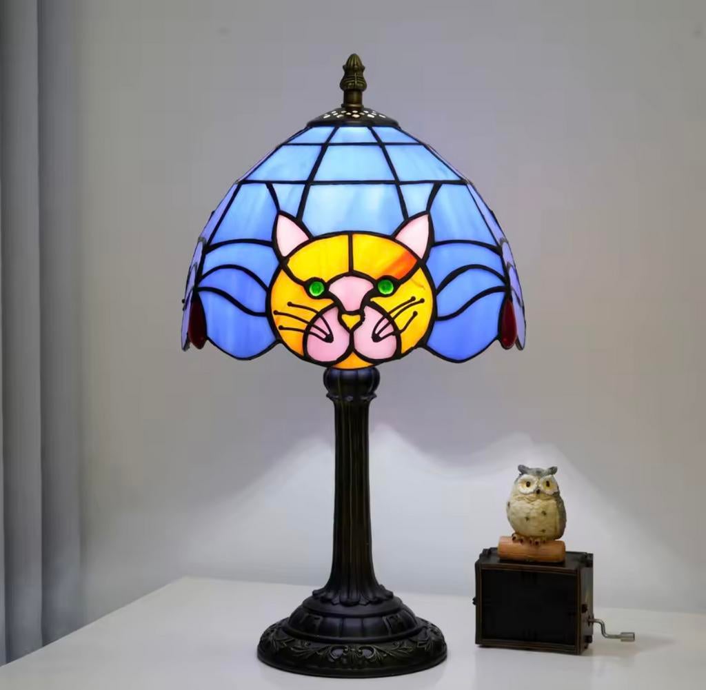 Blauwe Kat Glas-in-Lood Tafellamp – €88,50! - NIEUW!, Verzenden, Nieuw, Glas, Minder dan 50 cm