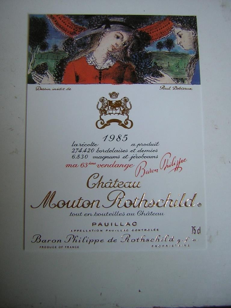 Origineel Chateau Mouton Rothschild Wijn Etiket 1985, Verzamelen, Wijnen, Frankrijk, Nieuw, Ophalen of Verzenden, Rode wijn