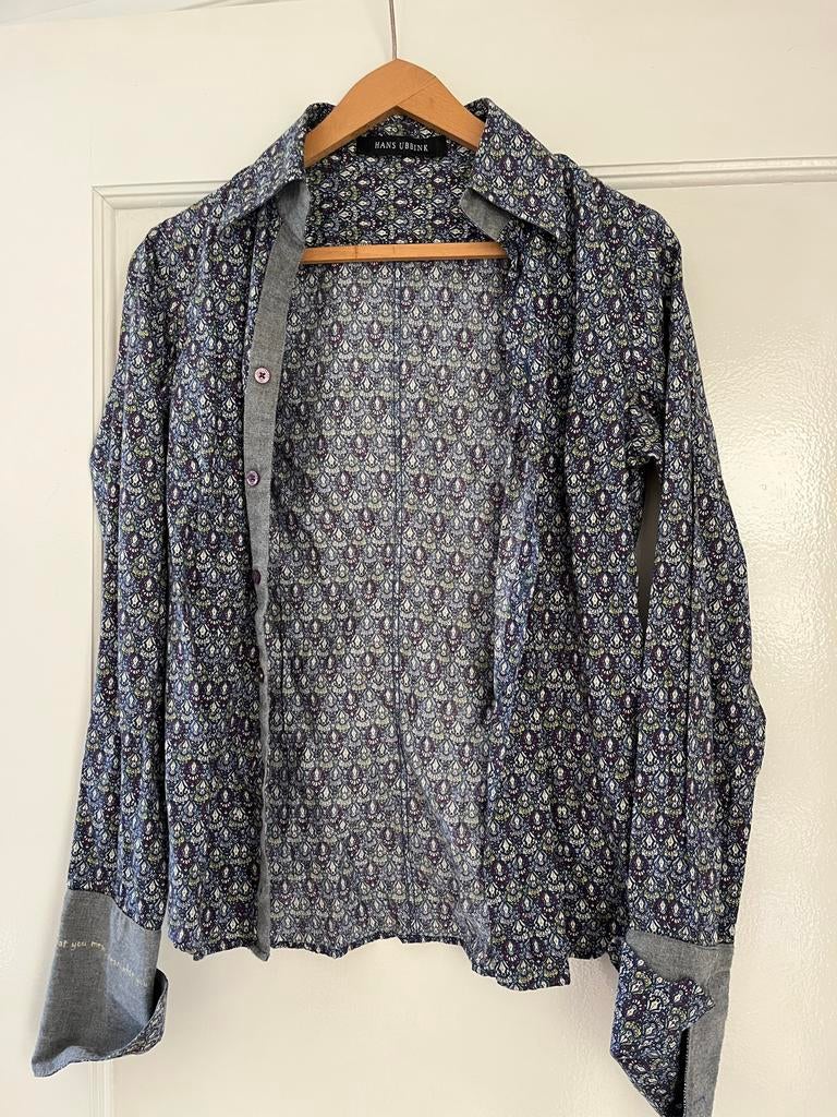 Hans Ubbink Damesblouse vintage Maat L - Bloemenprint, Ophalen of Verzenden, Gedragen, Maat 42/44 (L), Blauw