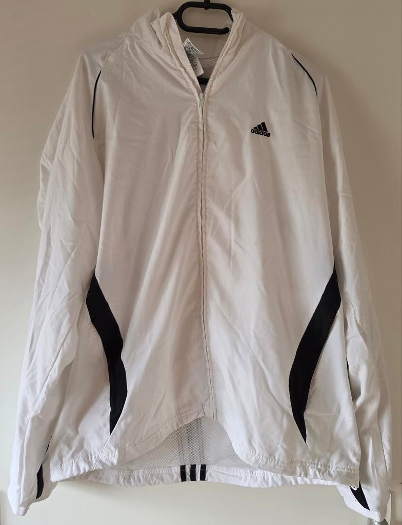 Adidas Clima365 trainingsjack - Wit met blauwe Strepen, Maat 52/54 (L), Wit, Ophalen of Verzenden, Zo goed als nieuw