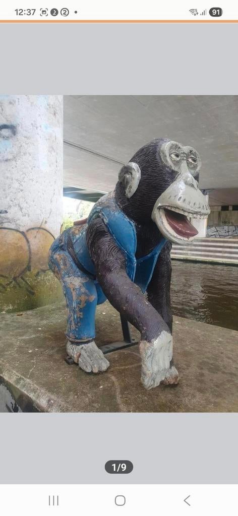 Jaren 70 houten kermis aap draaimolen, Ophalen, Dier