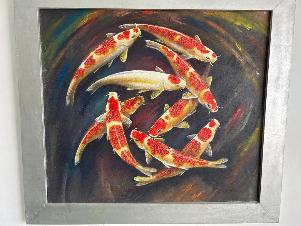 Prachtig Koi Karper Schilderij - Levendige Kleuren, Ophalen of Verzenden