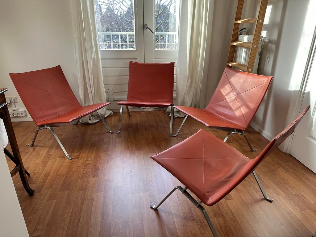 4 fauteuils PK 22 Kold Christensen, Ophalen, Minder dan 75 cm, Modern, Leer