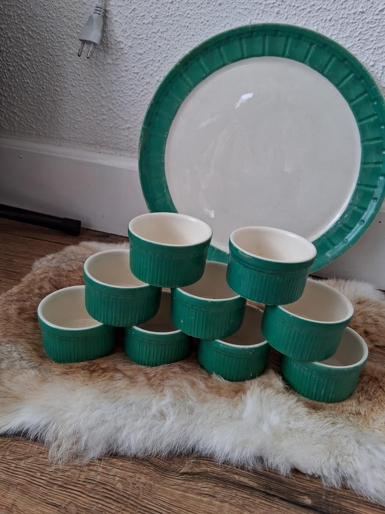 Pyrofer Maastricht schaal met 10  soufflé schaaltjes, Ophalen of Verzenden