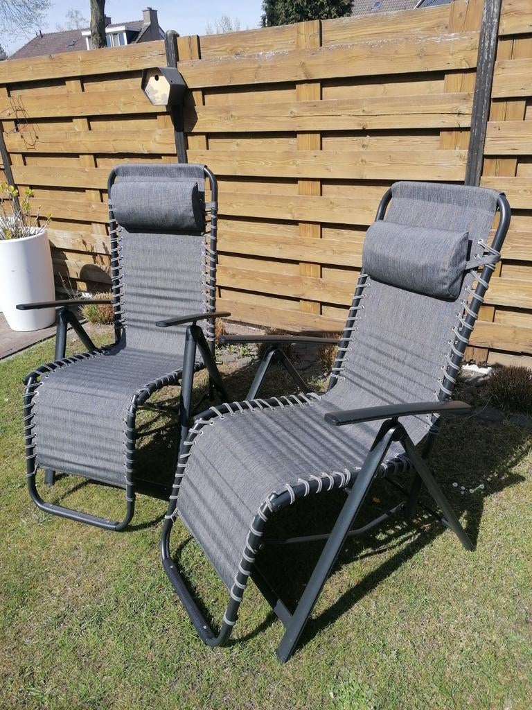 2x Aluminium Relaxstoel Ligstoel Ligbed Standenstoel Stoel, Ophalen of Verzenden, Zo goed als nieuw, Aluminium, Inklapbaar