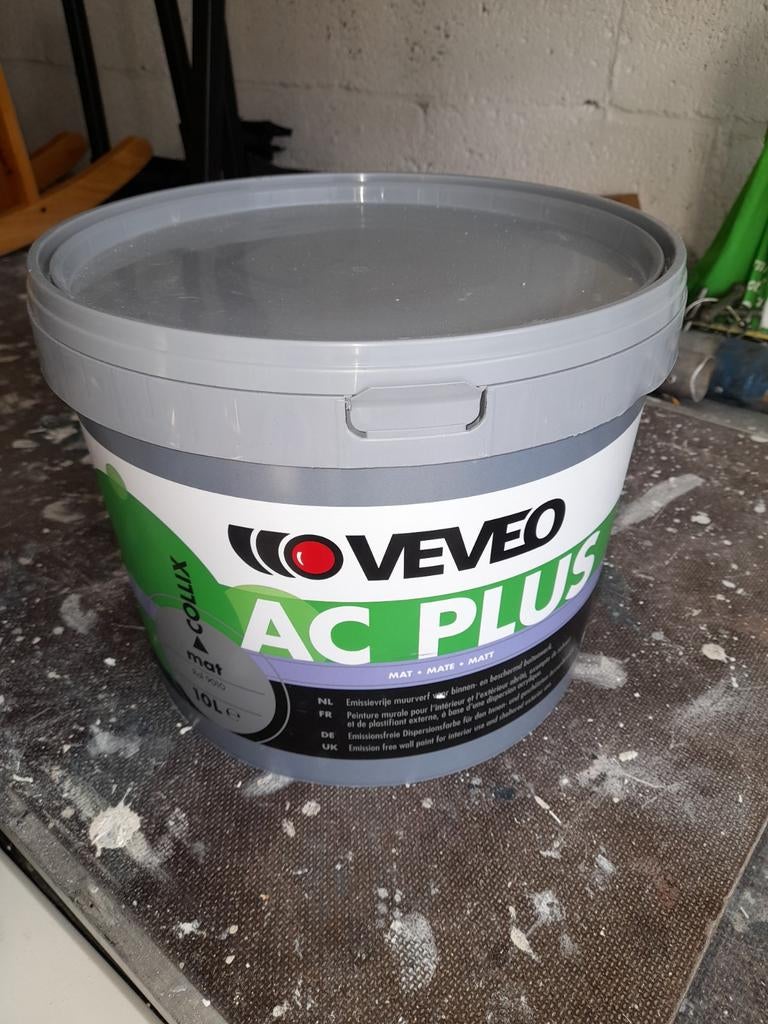 Veveo AC Plus Muurverf RAL 9010 - 10L €50,-, Doe-het-zelf en Verbouw, Verf, Beits en Lak, Ophalen, Nieuw, Wit