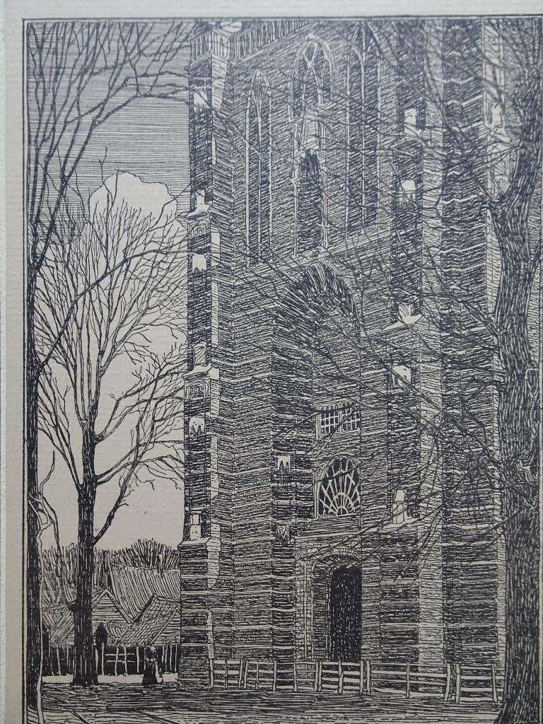 Prent toren St. Nicolaaskerk Monnikendam, WOJ Nieuwenkamp, Gebruikt, Verzenden, Gebouw, Voor 1940