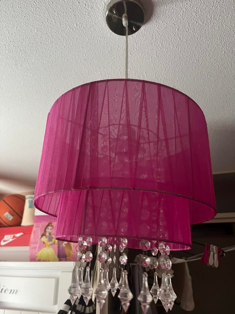 Lamp met kristallen hangers fuchsia, Ophalen of Verzenden, Gebruikt