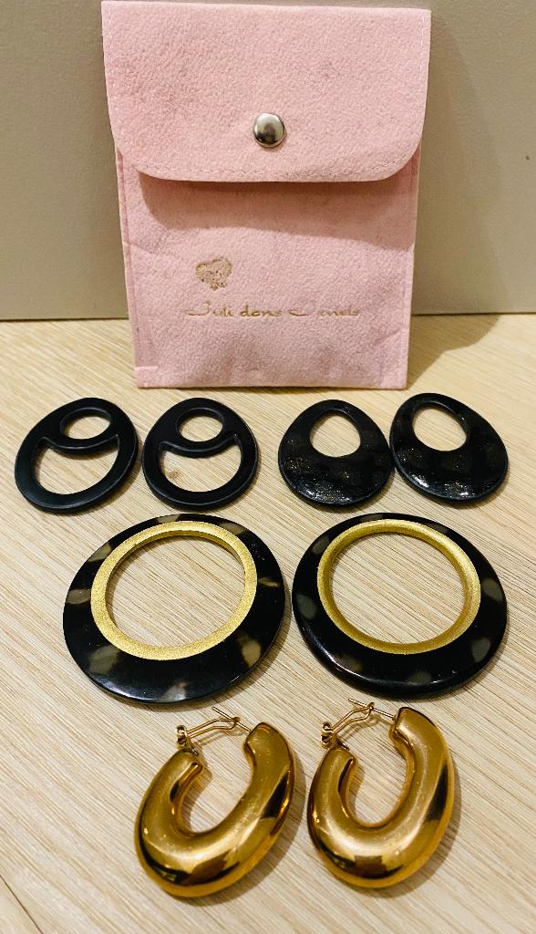 Juli Dans Jewels gouden creolen -set van drie paar oorbellen, Hangers, Ophalen of Verzenden, Zo goed als nieuw, Goud