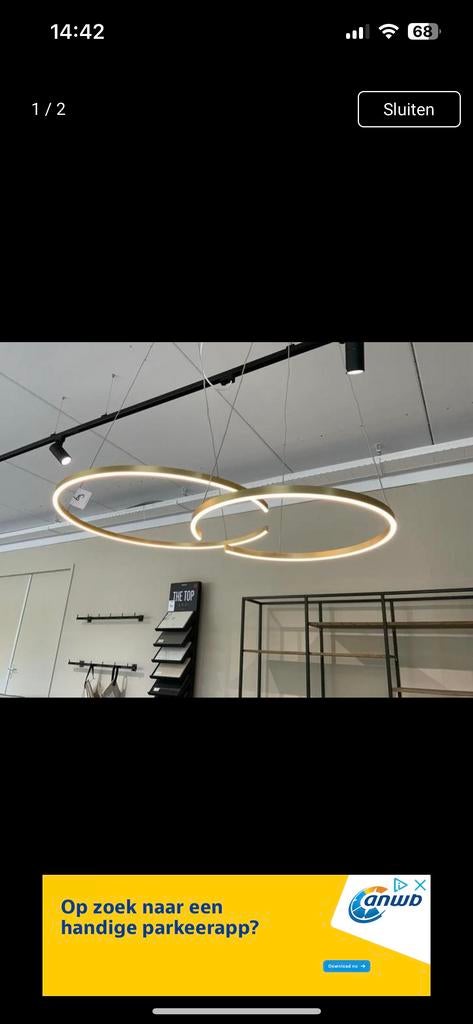 Moderne LED Hanglamp Tidone M en XL- Mat Goud, Nieuw in Doos, Ophalen of Verzenden, Nieuw, Metaal, 75 cm of meer