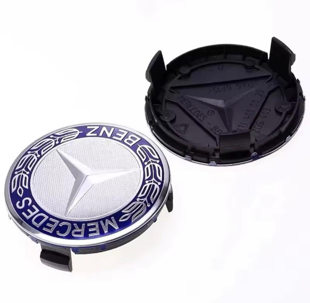 Set naafdoppen 75 mm Mercedes (4 stuks) nieuw blauw, Verzenden, Nieuw