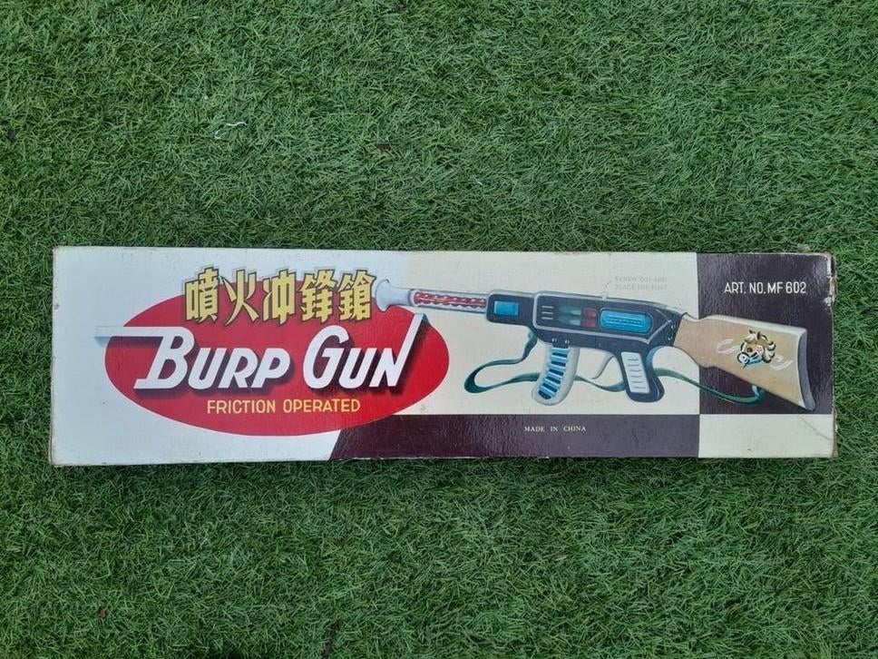 Oud blikken speelgoedgeweer - Burp Gun, Antiek en Kunst, Ophalen of Verzenden