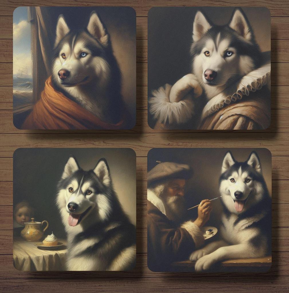 Husky Rembrandt stijl onderzetters met houder, Ophalen of Verzenden, Nieuw, Glas of Kopje