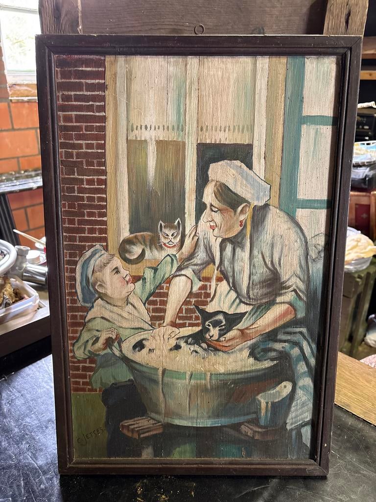 Namaak Cornelis Jetses Ot en Sien schilderij, Antiek en Kunst, Ophalen